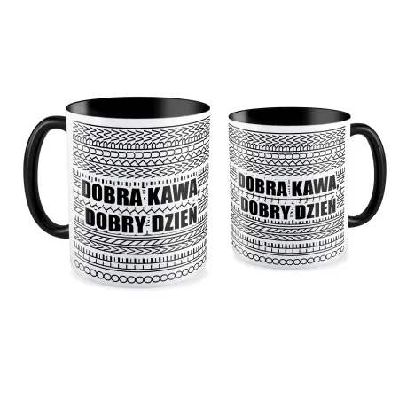 Kubek czarny UKRYTY PRZEKAZ Dobra kawa dobry dzień